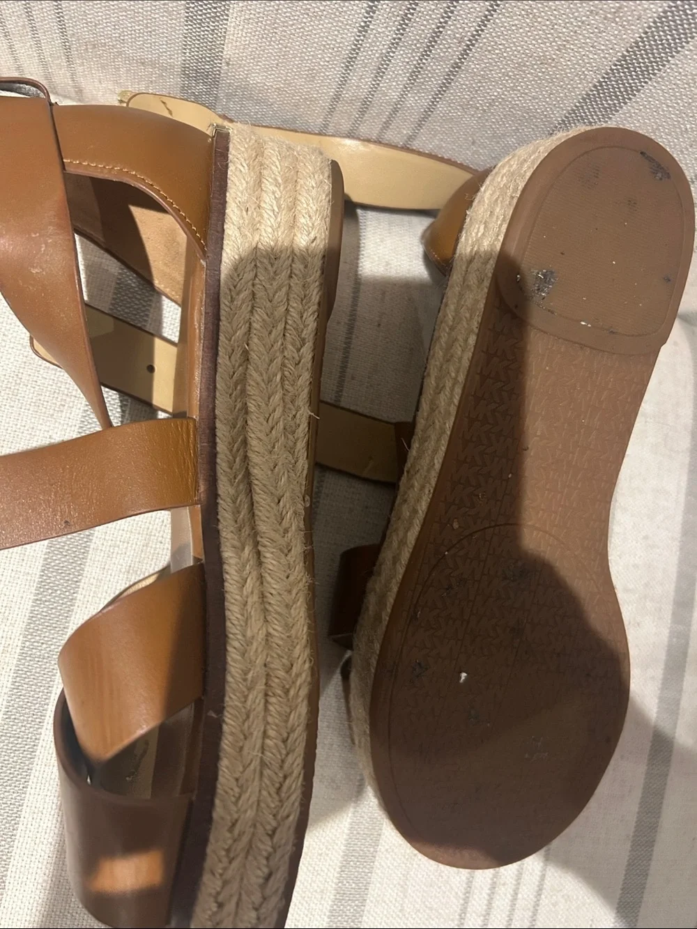 Michael Kors Brown Leather Wedge Sandals - Women's Espadrille Style